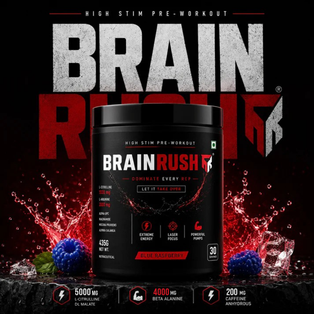 BrainRush Blue Raspberry Pre-Workout – Extreme Energy & Laser Focus
